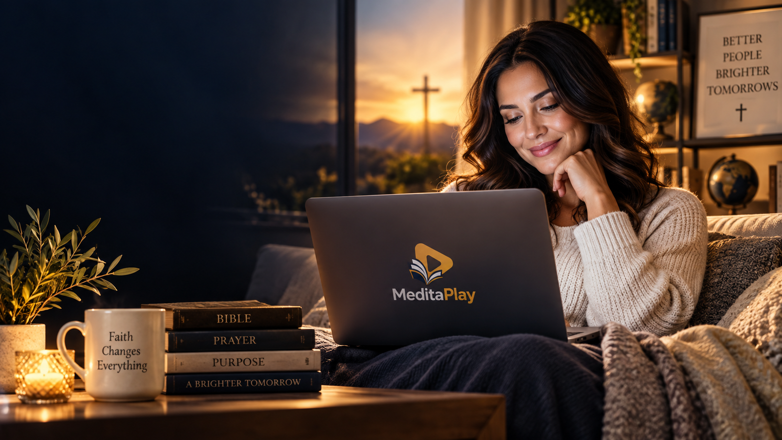 Pessoa em um ambiente acolhedor utilizando o MeditaPlay